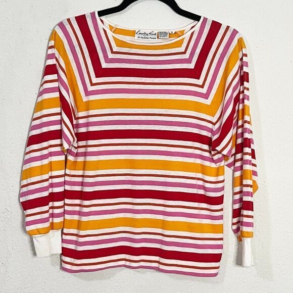 Vintage Country Set Jrs by Evan-Picone Pink Red Orange Mod‎ Striped Shirt - Picture 1 of 8